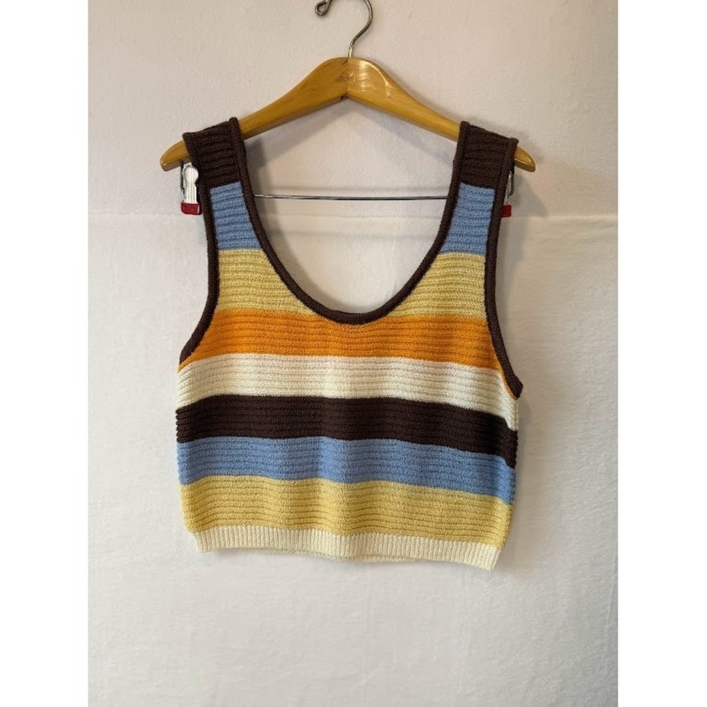 Knit Striped Tank Sweater Medium Madrag 90s Y2K Boho Style Zara-Inspo